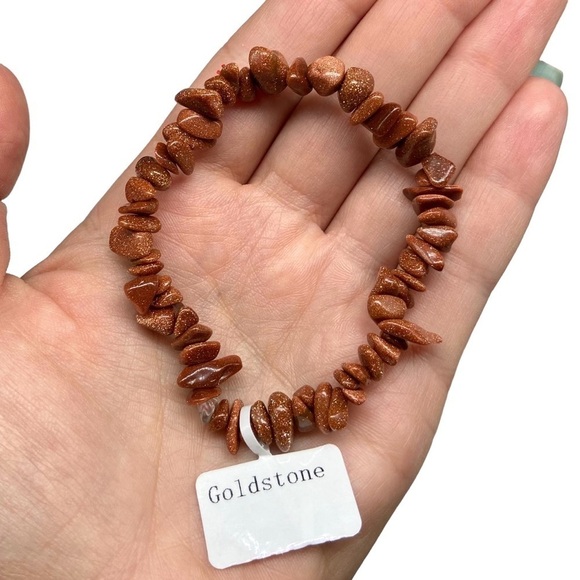 Goldstone Beaded Stretch Bracelet Natural Stone Chip Beads Chips Boho - Picture 5 of 6